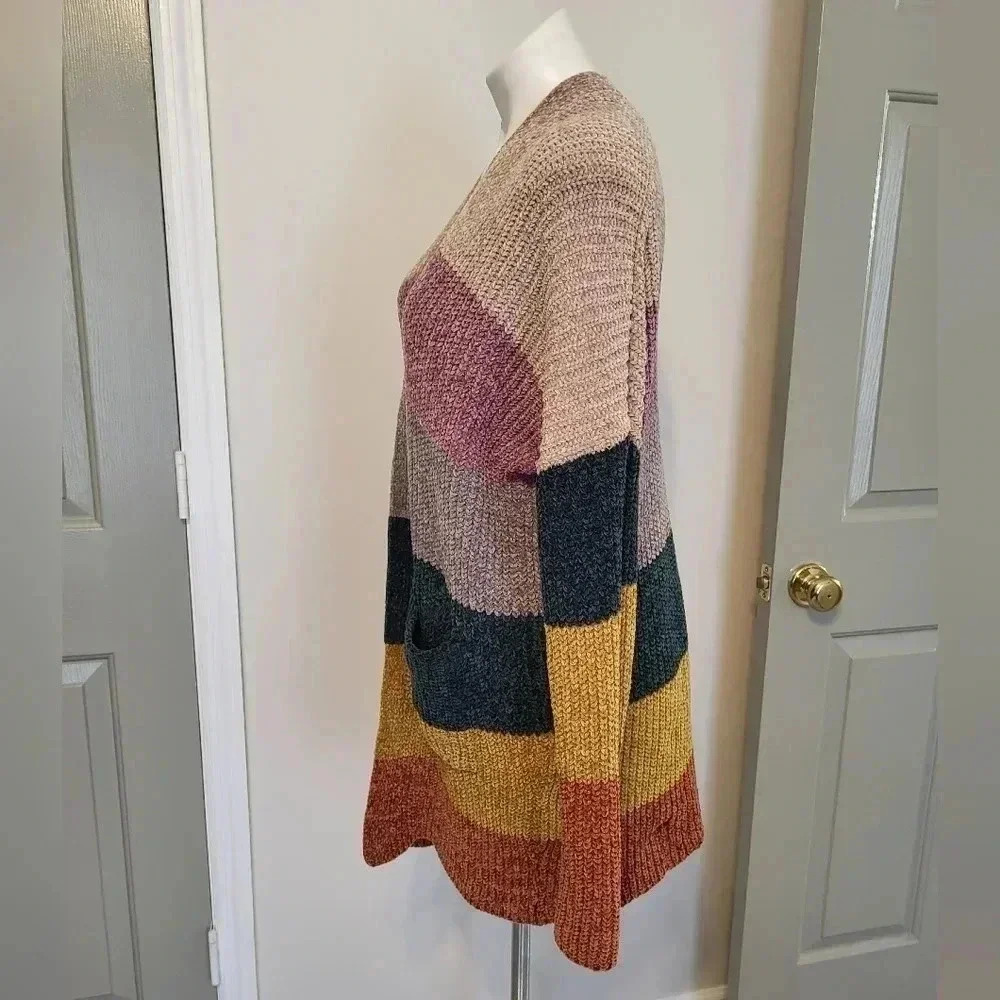 Oddy Multicolored Striped Colorblock Open Front S… - image 4